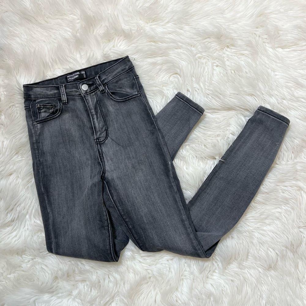 Prettylittlething Grey High Waisted 5 Pocket Skinny Jeans